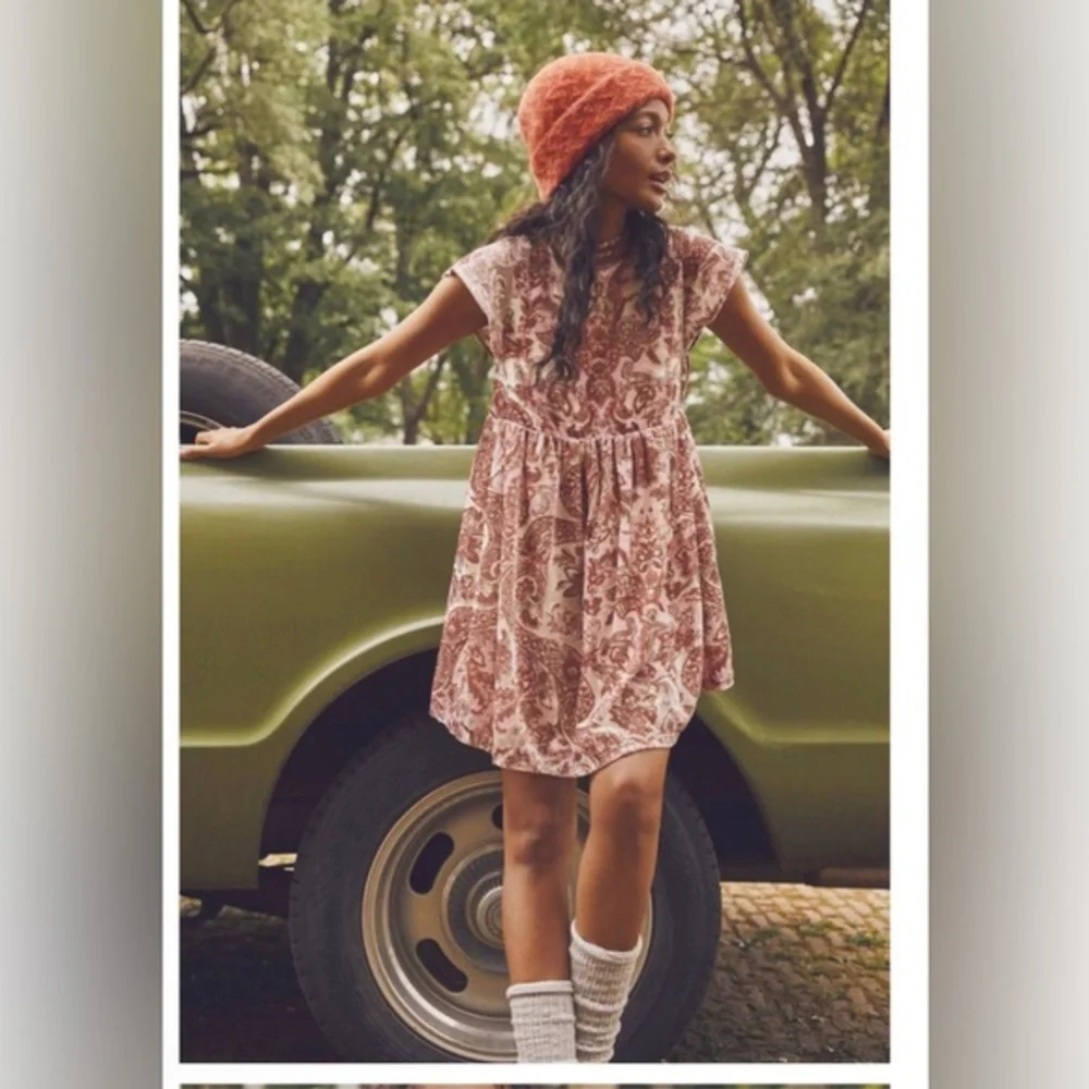 Free people all the time pink velvet sleeveless babydoll dress size small new